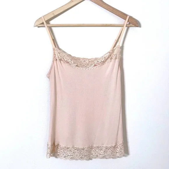 Felina Y2K Ribbed Camisole Tank Top XL Lace Trim Peach Cami Stretchy Coquette - Picture 1 of 10